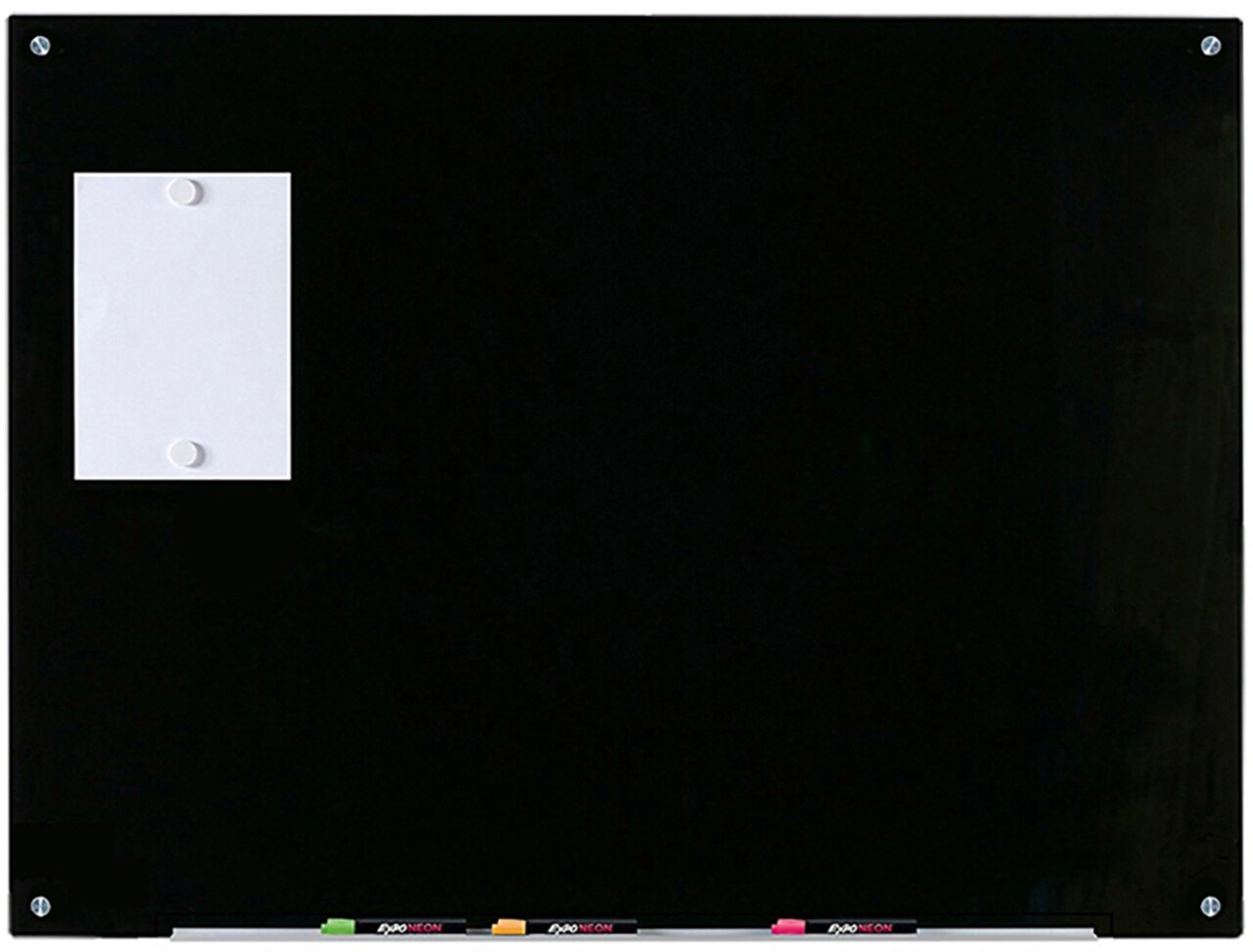 Audio-Visual Direct Magnetic Black Glass Dry-Erase Board Set Includes Magnets, Hardware & Marker Tray